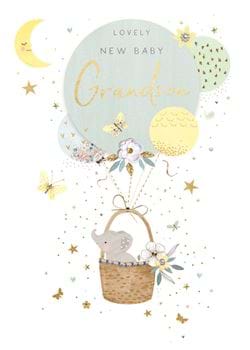 Elephant Basket New Baby Grandson Card