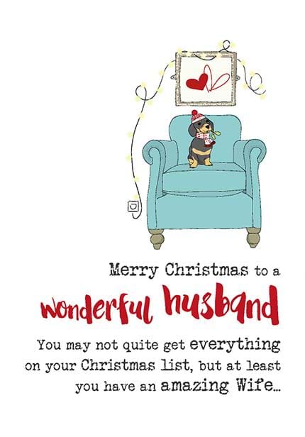 Armchair Dog Husband Christmas Card
