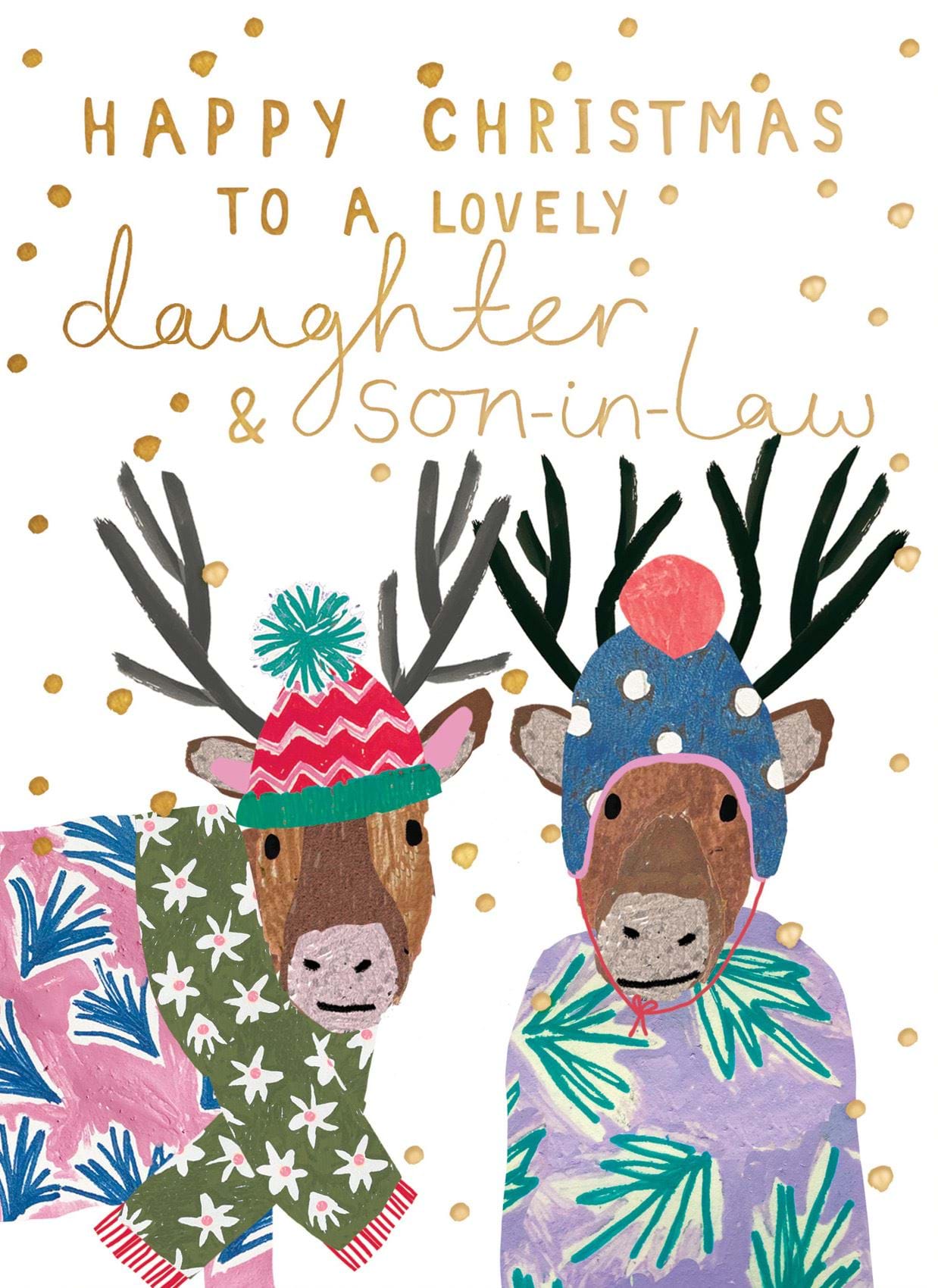 Reindeer Hats Daughter and Son-in-law Christmas Card