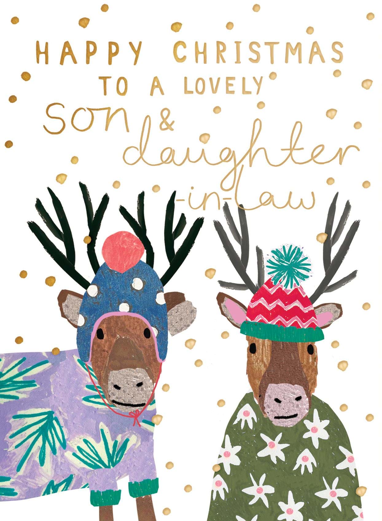 Deer Hats Son and Daughter-in-law Christmas Card