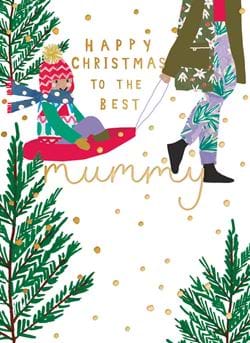 Sledging Mummy Christmas Card