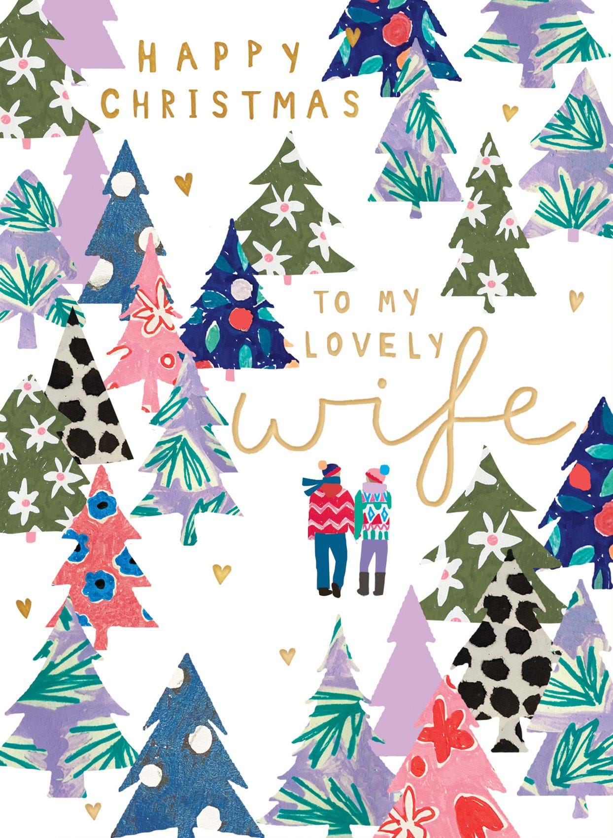 Patterned Trees Wife Christmas Card