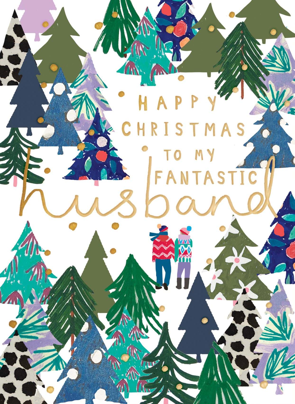 Patterned Trees Husband Christmas Card
