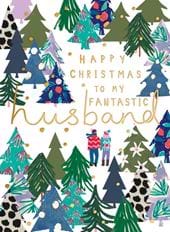 Patterned Trees Husband Christmas Card