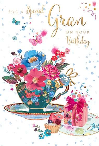 Floral Teacup Gran Birthday Card