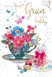 Floral Teacup Gran Birthday Card