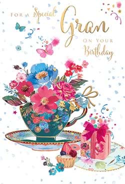Floral Teacup Gran Birthday Card