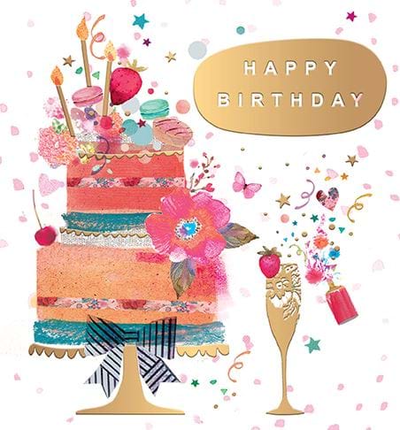 Cake and Champagne Birthday Card