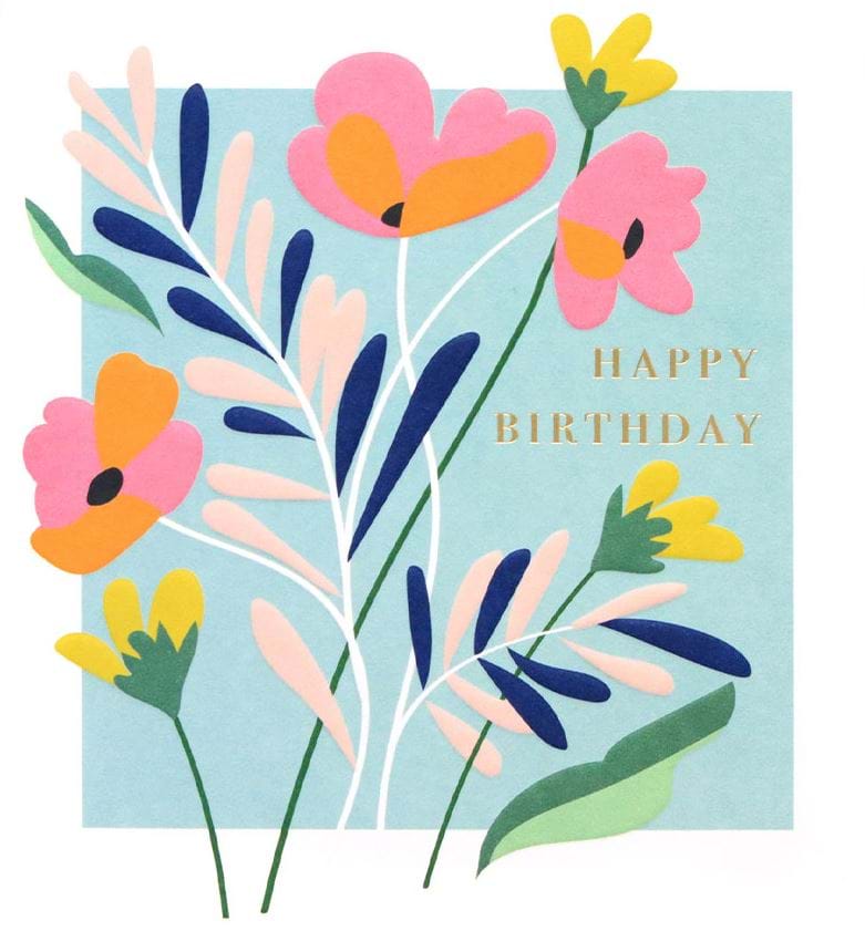 Flowers on Blue Birthday Card