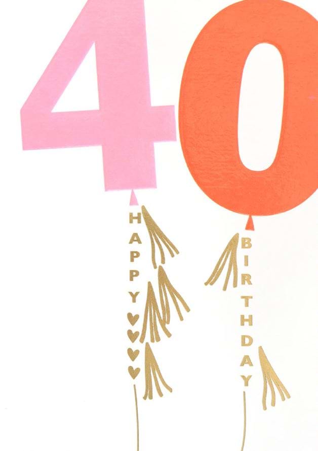 40th Balloons Pink Birthday Card