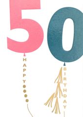 50th Balloons Pink Birthday Card