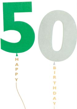 50th Balloons Green Birthday Card