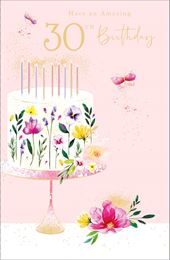 Floral Cake 30th Birthday Card
