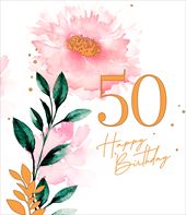 Pink Flower 50th Birthday Card