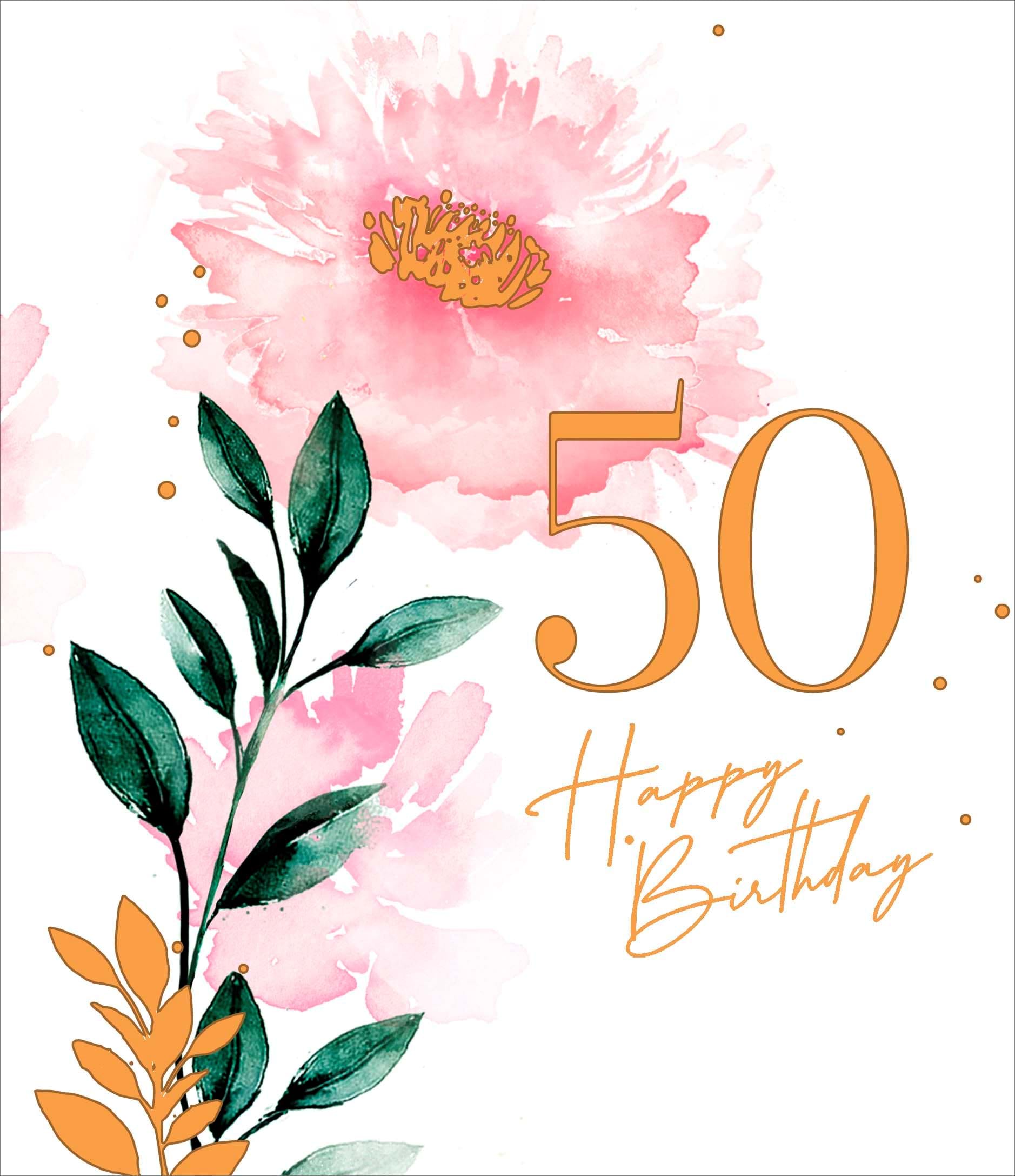 Pink Flower 50th Birthday Card