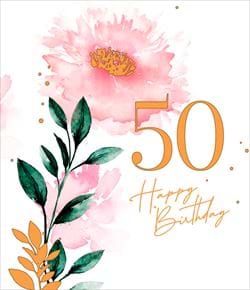 Pink Flower 50th Birthday Card