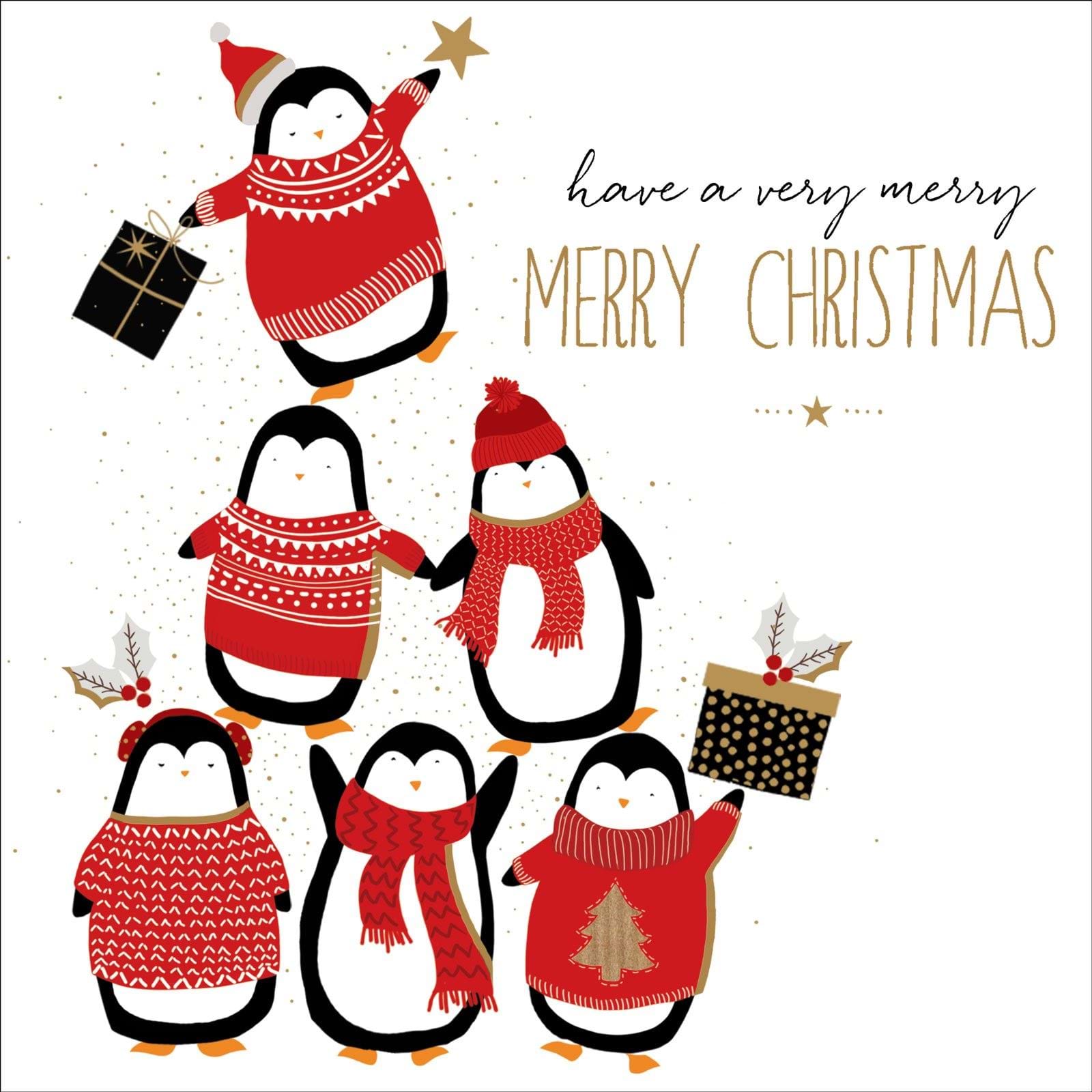 Tower of Penguins Christmas Card