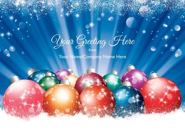 Multi Coloured Baubles - Front Personalised Christmas Card