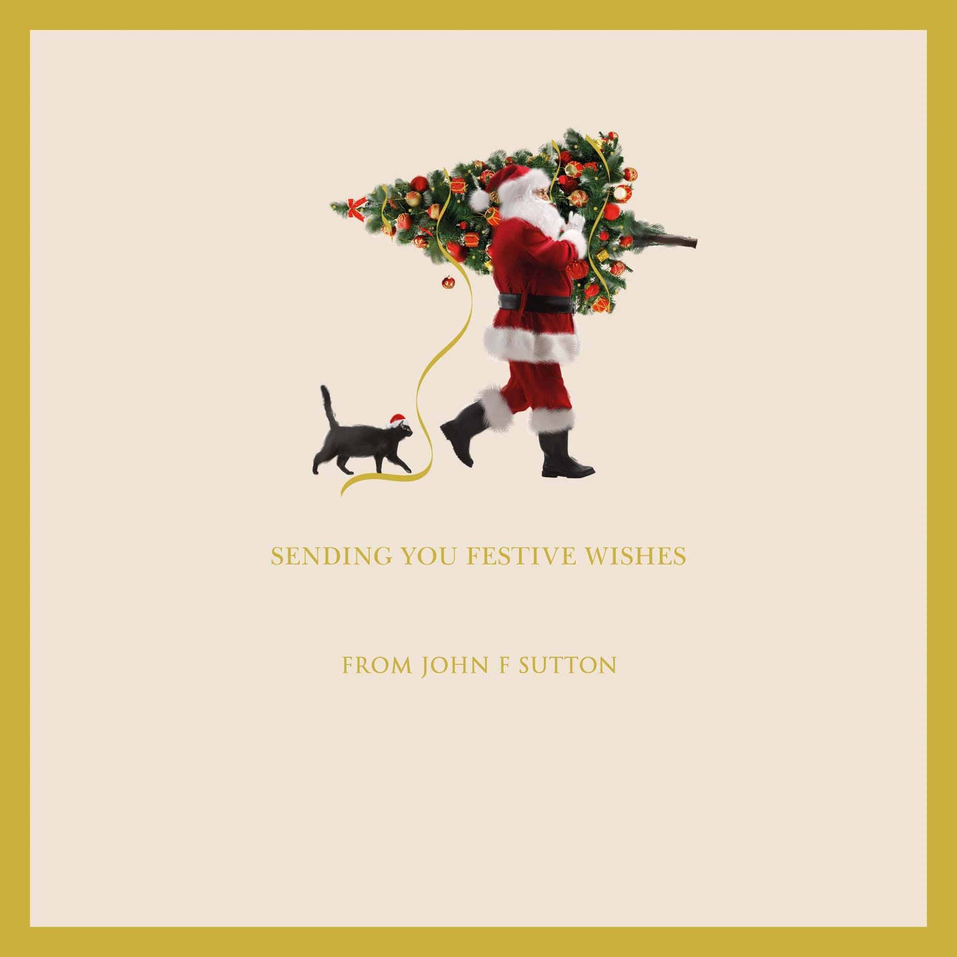Walking Santa - Front Personalised Christmas Card