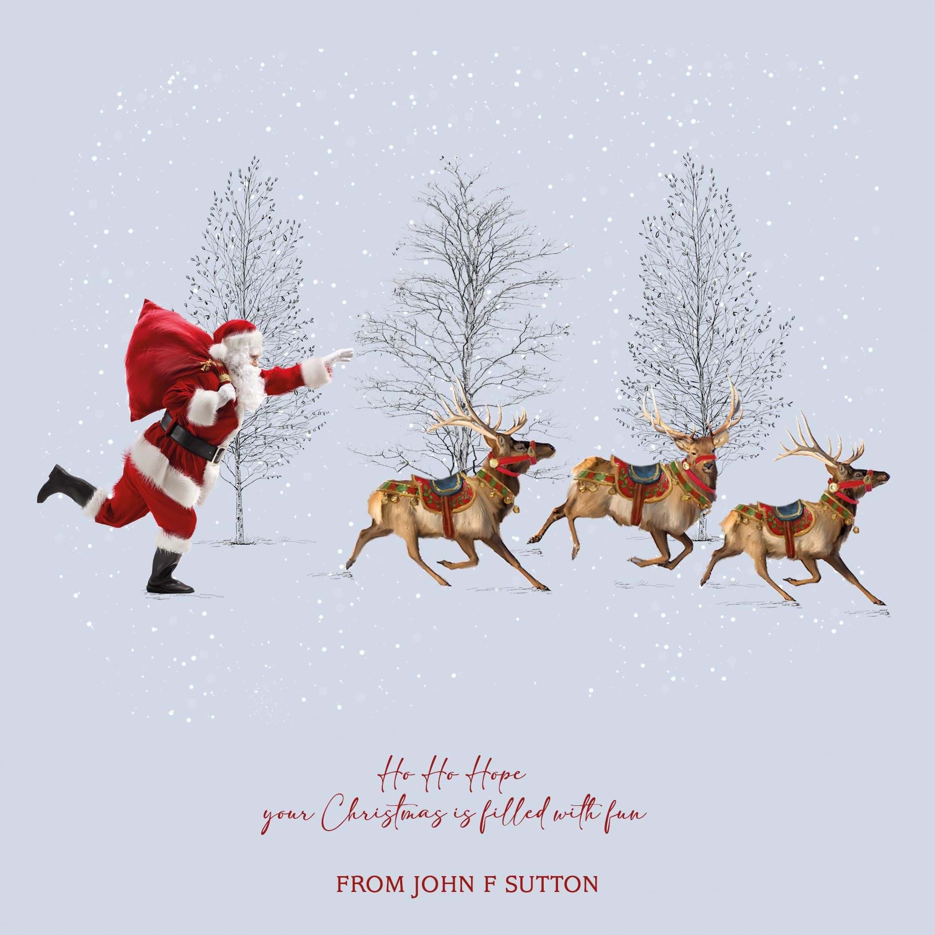 Santa Chasing Reindeer - Front Personalised Christmas Card