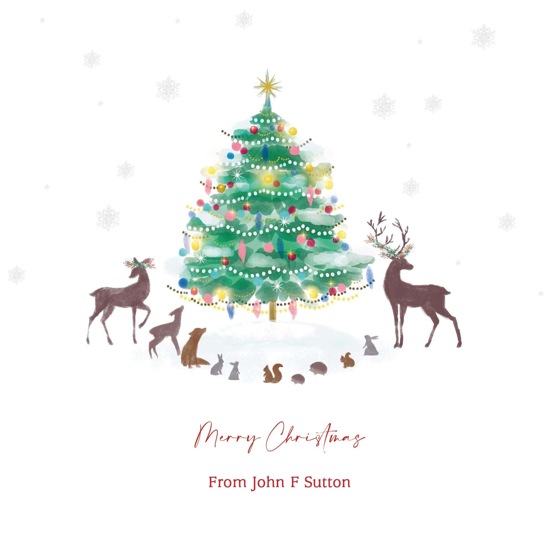 Watercolour Tree - Front Personalised Christmas Card