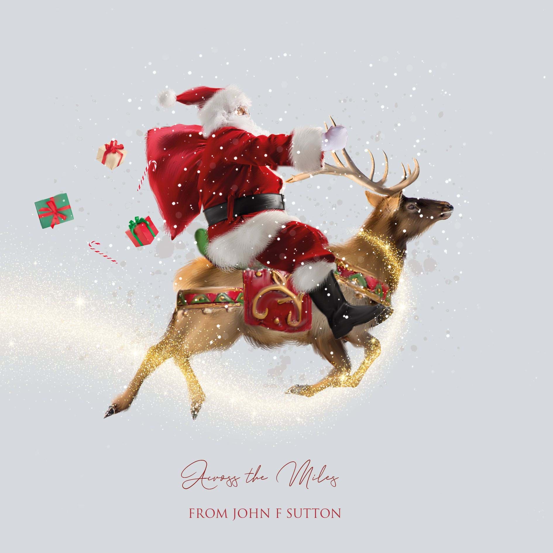 Santa Riding Reindeer - Front Personalised Christmas Card