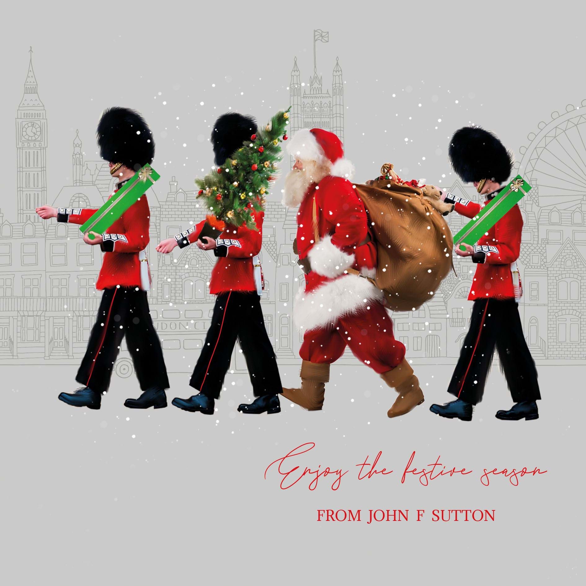 Marching Guards and Santa - Front Personalised Christmas Card
