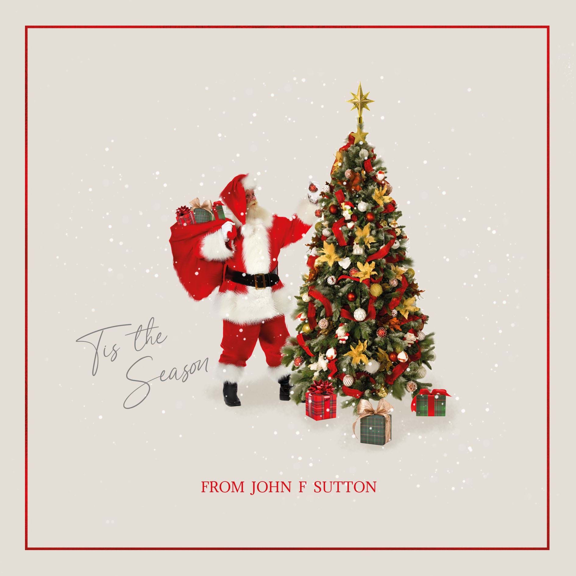 Santa Decorating Tree - Front Personalised Christmas Card