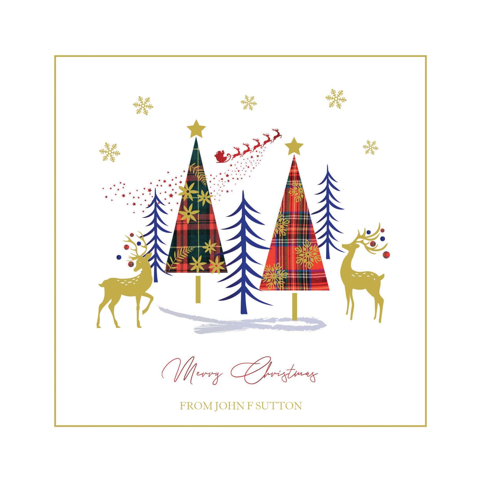 Tartan Deer Scene - Front Personalised Christmas Card