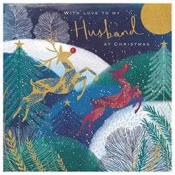 Leaping Deer Husband Christmas Card