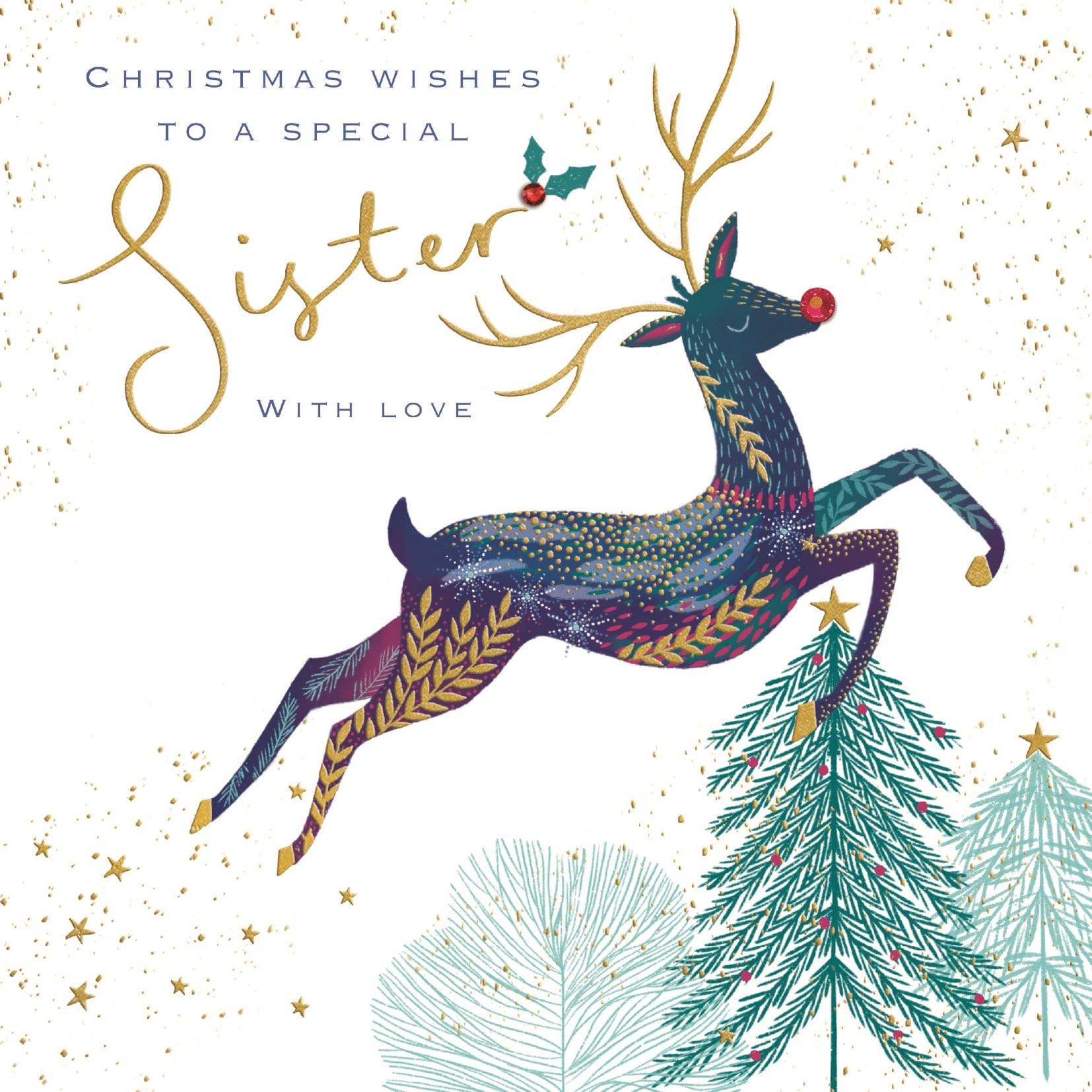 Leaping Deer Sister Christmas Card