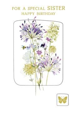 Purple Flowers Sister Birthday Card