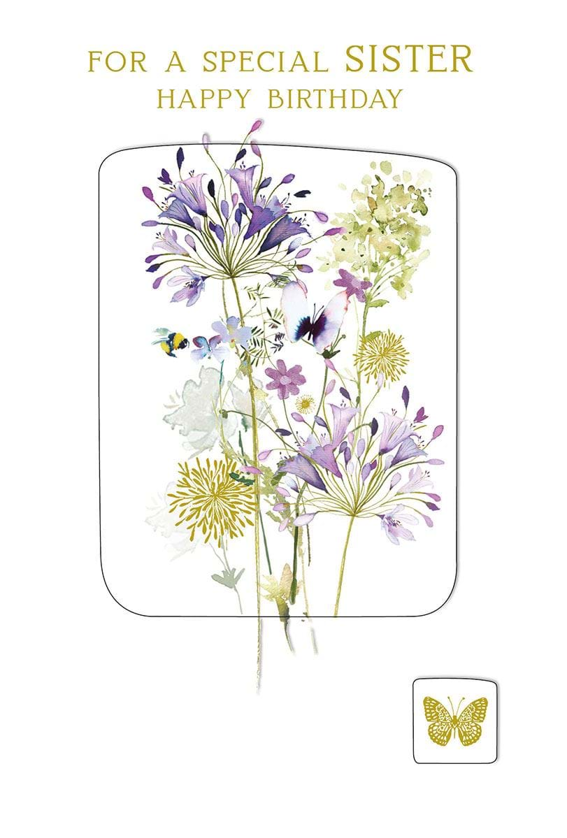 Purple Flowers Sister Birthday Card