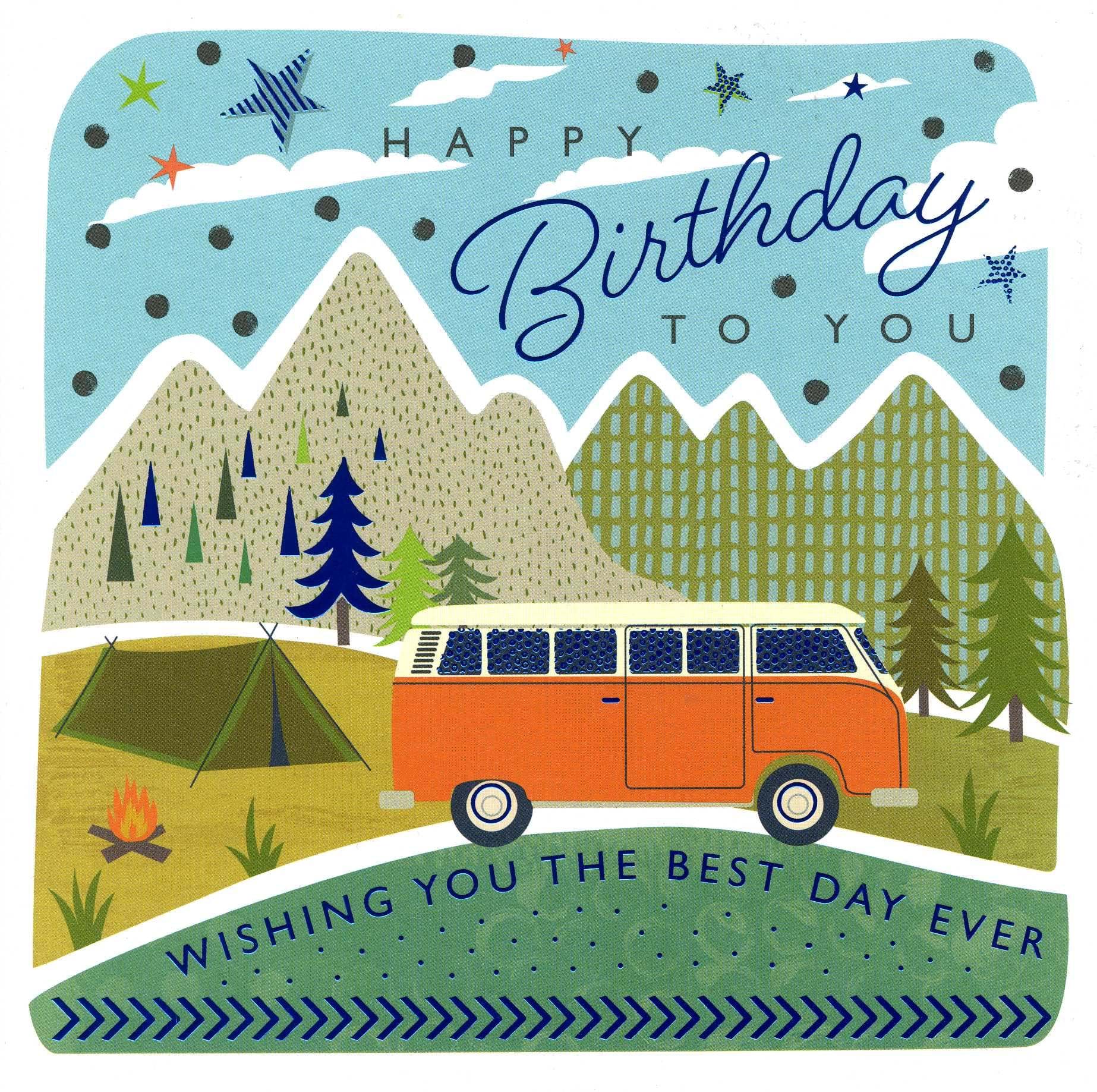 Orange Camper Van Birthday Card
