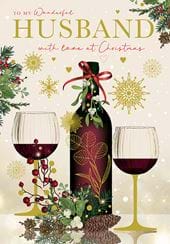 Glass of Red Husband Christmas Card