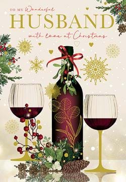 Glass of Red Husband Christmas Card