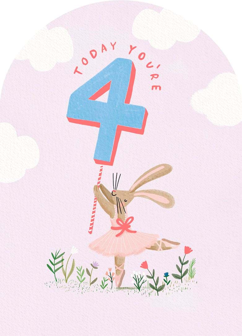 Ballerina 4th Birthday Card