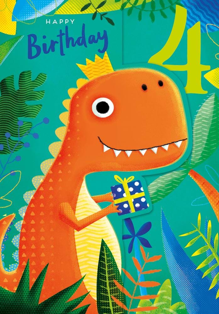 Dinosaur 4th Birthday Card