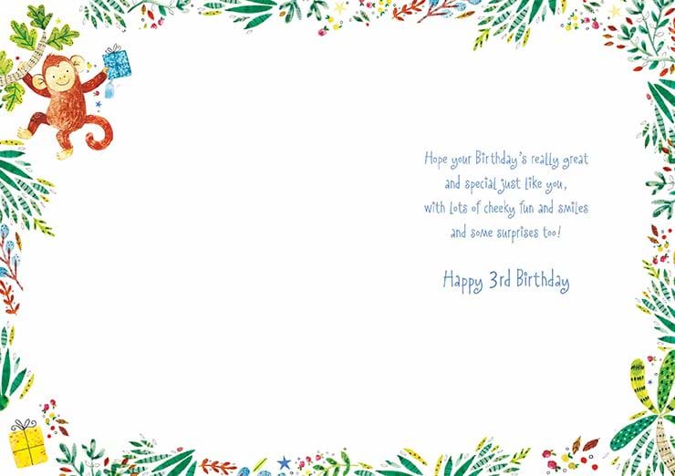 Monkey 3rd Birthday Card
