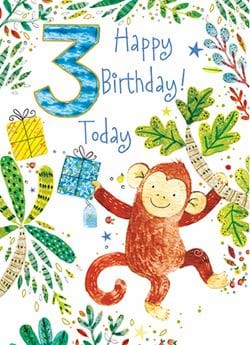 Monkey 3rd Birthday Card