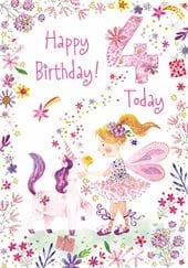 Unicorn Fairy 4th Birthday Card
