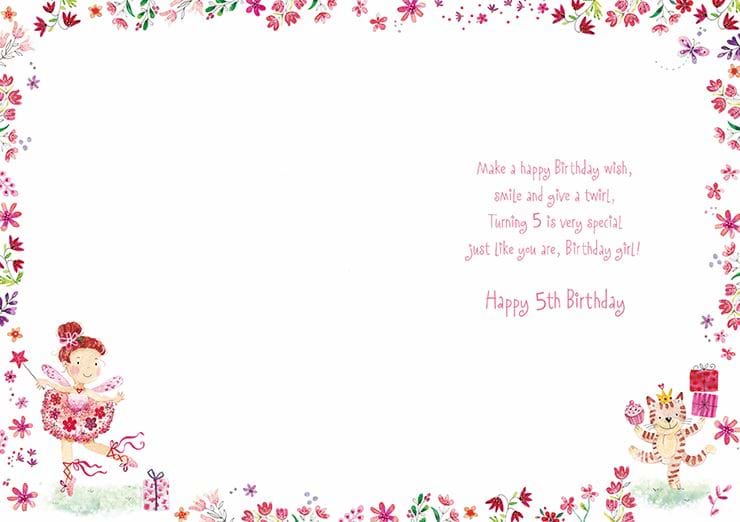 Cat and Ballerina 5th Birthday Card