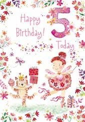 Cat and Ballerina 5th Birthday Card