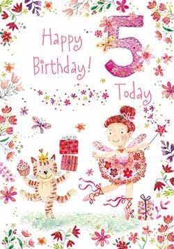 Cat and Ballerina 5th Birthday Card