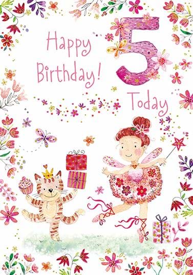 Cat and Ballerina 5th Birthday Card