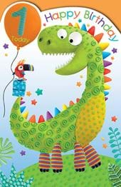 Green Dinosaur 1st Birthday Card