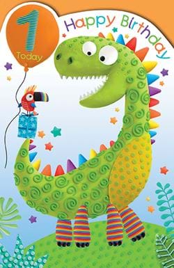 Green Dinosaur 1st Birthday Card
