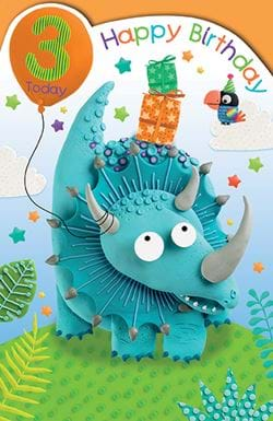 Triceratops 3rd Birthday Card