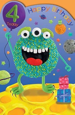 Fuzzy Monster 4th Birthday Card