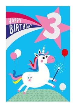 Unicorn 3rd Birthday Card